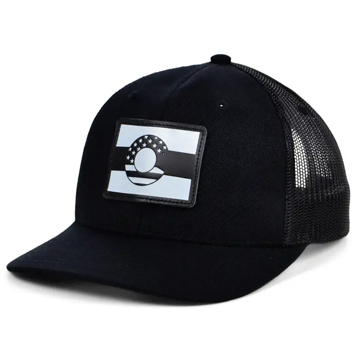 Casquette trucker Colorado en cuir, patch USA noir/blanc/noir