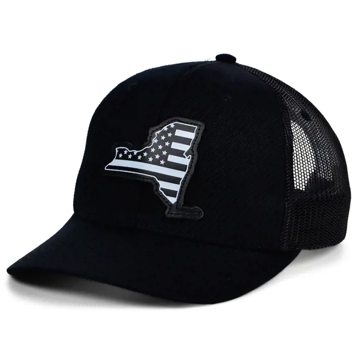 NEW YORK BLKWHTBLK Casquette de camionneur en cuir avec écusson USA BLK/WHT/BLK