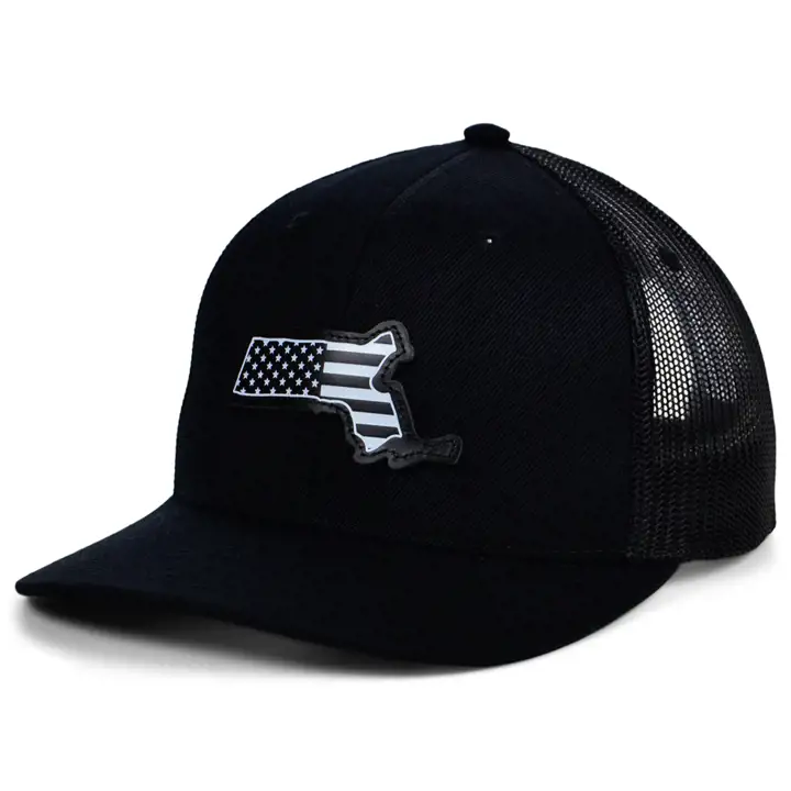 MASSACHUSETTS BLKWHTBLK Casquette de Routier en Cuir USA Patch BLK/WHT/BL