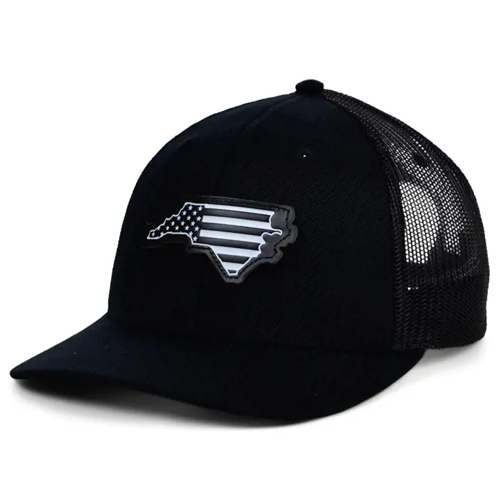 NORTH CAROLINA BLKWHTBLK Cuir USA Écusson Casquette Trucker BLK/WHT/B