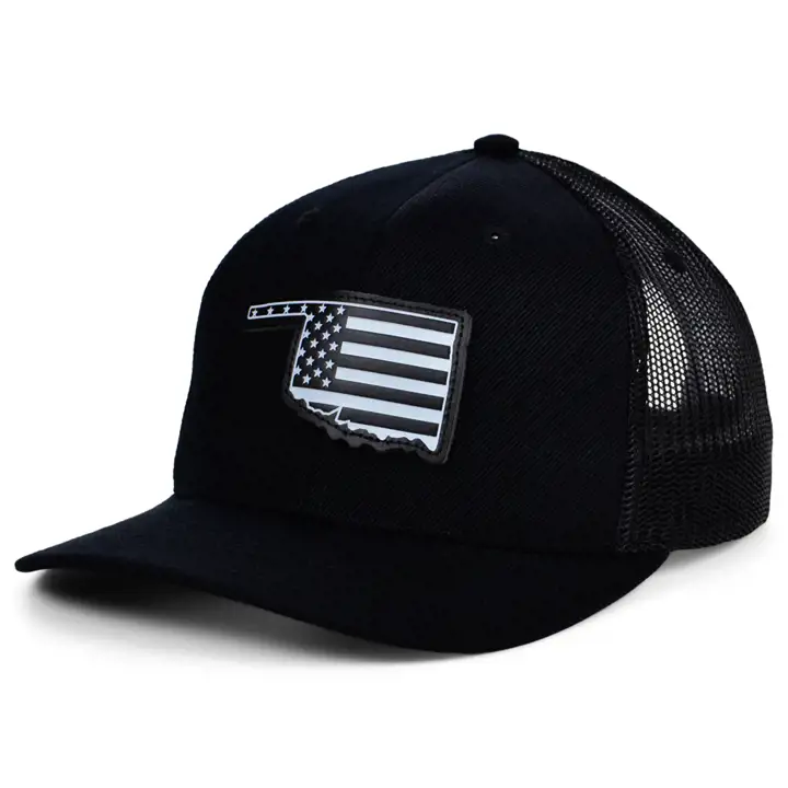 OKLAHOMA BLKWHTBLK Casquette de Routier en Cuir USA Patch BLK/WHT/BLK