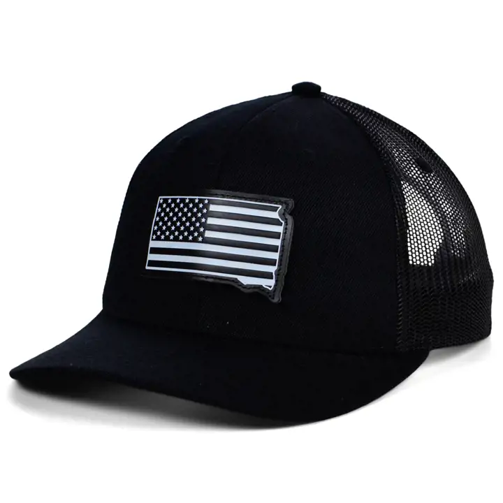 SOUTH DAKOTA BLKWHTBLK Casquette de camionneur en cuir USA Patch NOIR/BLANC/NOIR