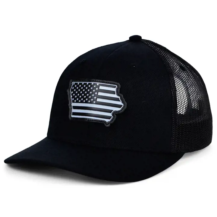 Casquette de routier IOWA en cuir noir et blanc, patch USA BLK/WHT/BLK