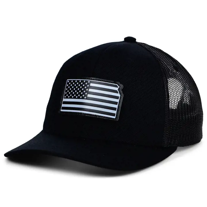 KANSAS BLKWHTBLK Cuir USA Écusson Trucker NOI/BLC/NOI