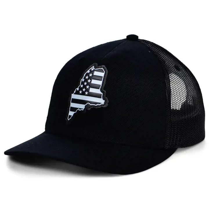 Casquette Trucker MAINE BLKWHTBLK en Cuir USA Patch BLK/WHT/BLK