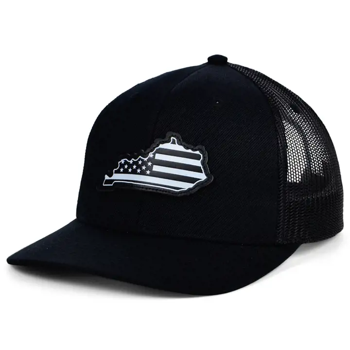 Casquette de camionneur en cuir KENTUCKY BLKWHTBLK USA Patch BLK/WHT/BLK