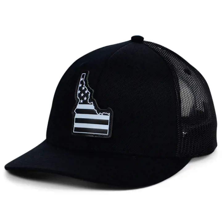 Casquette de routier en cuir IDAHOBWBLK (noir/blanc/noir) avec écusson États-Unis