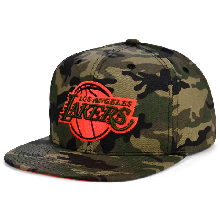 Casquette NBA LOS ANGELES LAKERS en camouflage néon et tissu poplin woodland