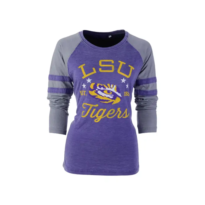T-shirt manches longues colorblock vintage L.S.U. NCAA Femme 21 VIO/GRI