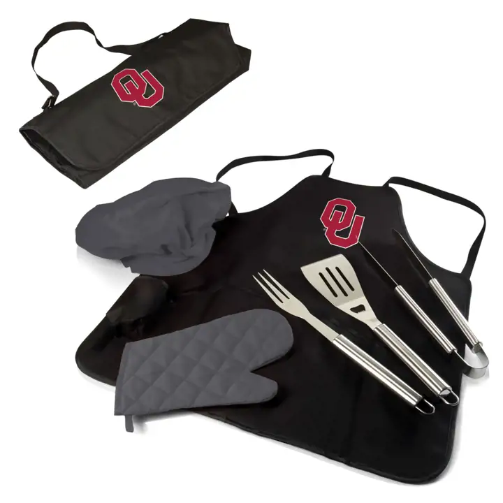 Ast Ensemble de barbecue professionnel Oklahoma Sooners avec tablier et sac de transport