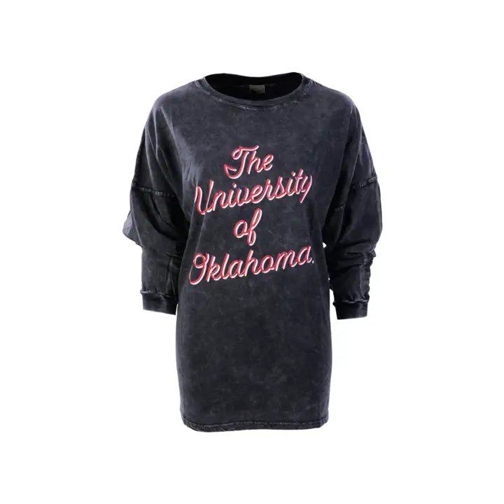 Grand T-shirt lavé aux minéraux pour femme NCAA Oklahoma Sooners - Charbon de bois