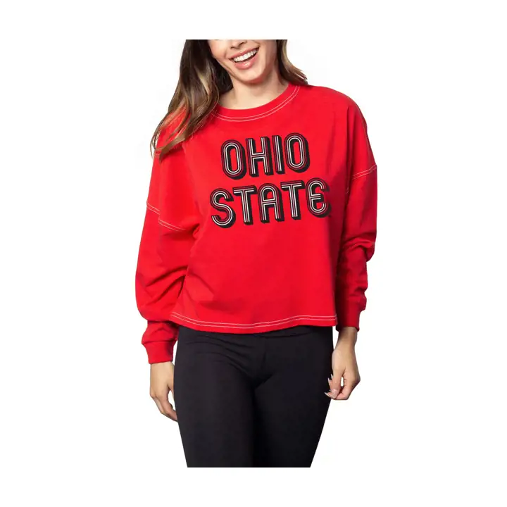 T-shirt court surdimensionné rouge 21 NCAA pour femme - Buckeyes de l'Ohio State