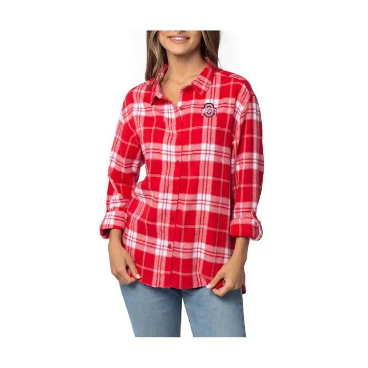 Chemise boutonnée à carreaux style boyfriend pour femme Ohio State Buckeyes NCAA 2