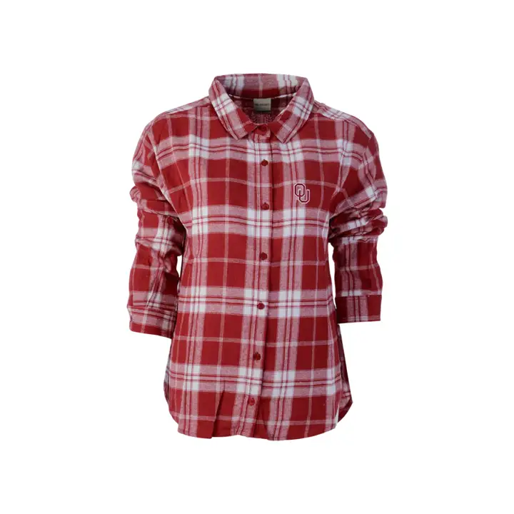 Chemise à carreaux boutonnée Oklahoma Sooners NCAA pour femme (coupe "Boyfriend") 21c