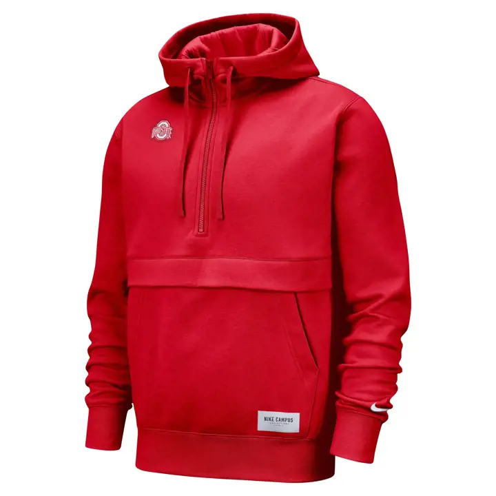 Sweat à capuche zippé mi-long NCAA Ohio St Club 22 ROUGE/blanc