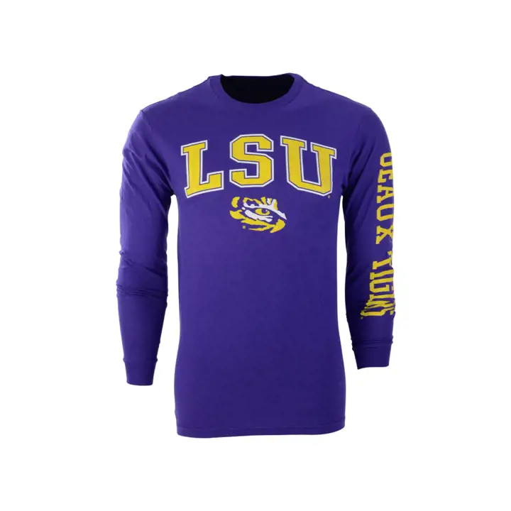 T-shirt à manches longues de taille moyenne avec slogan L.S.U. NCAA, pur