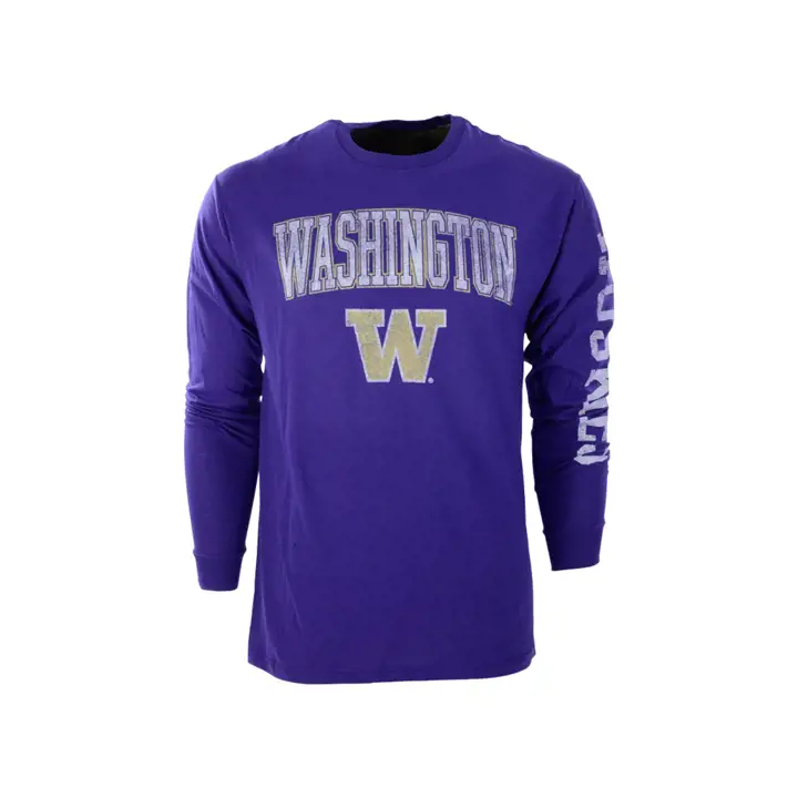 T-Shirt pur à manches longues avec slogan de taille moyenne Washington Huskies NCAA