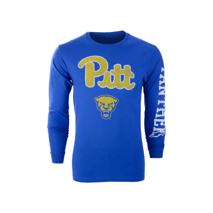 T-shirt à manches longues de taille moyenne Pittsburgh Panthers NCAA - Slogan bleu