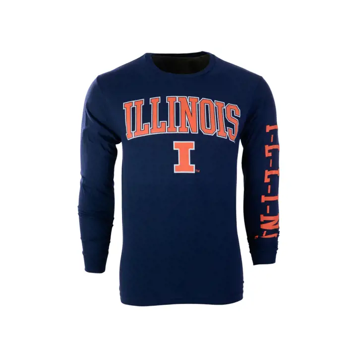 T-shirt à manches longues marine mi-taille Illinois Fighting Illini NCAA Slogan