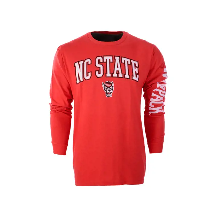 T-shirt à manches longues motif slogan N.C. State Wolfpack NCAA taille moyenne rouge