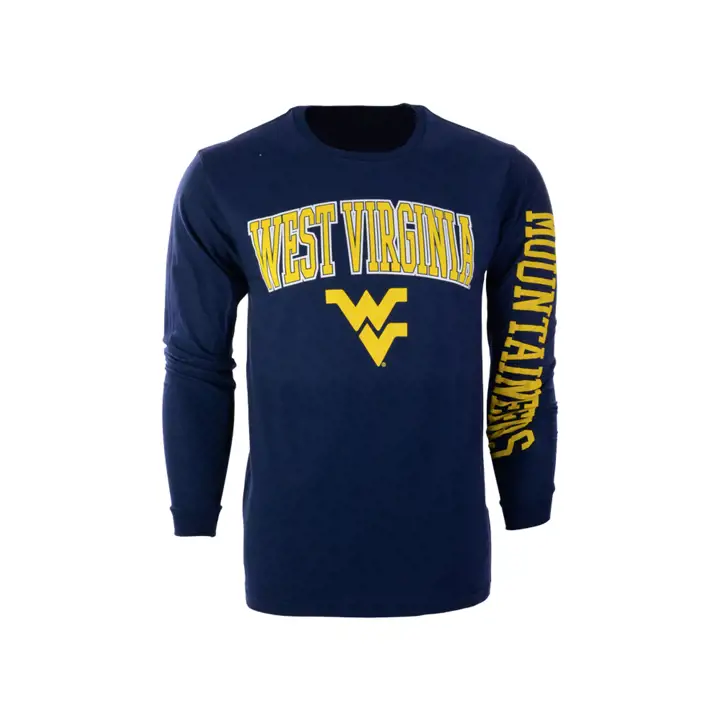 T-shirt à manches longues à slogan de taille moyenne West Virginia Mountaineers NCAA Na