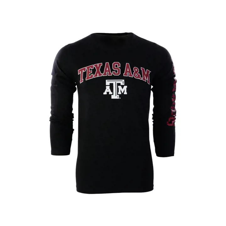 T-shirt à manches longues noir avec slogan Texas A&M Aggies NCAA de taille moyenne