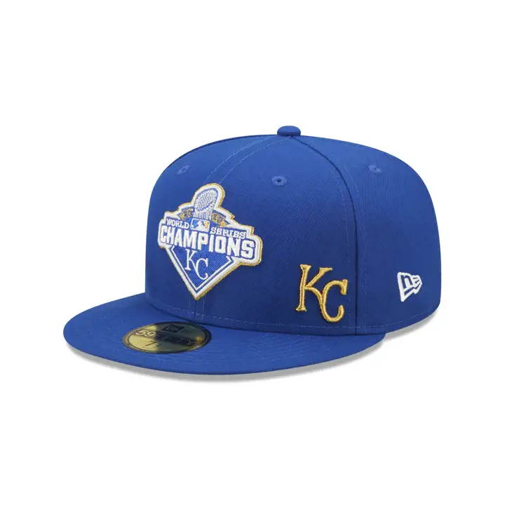 KANSAS CITY ROYALS MLB PATCHED FLAWLESS 59FIFTY WS 2015 BLUE