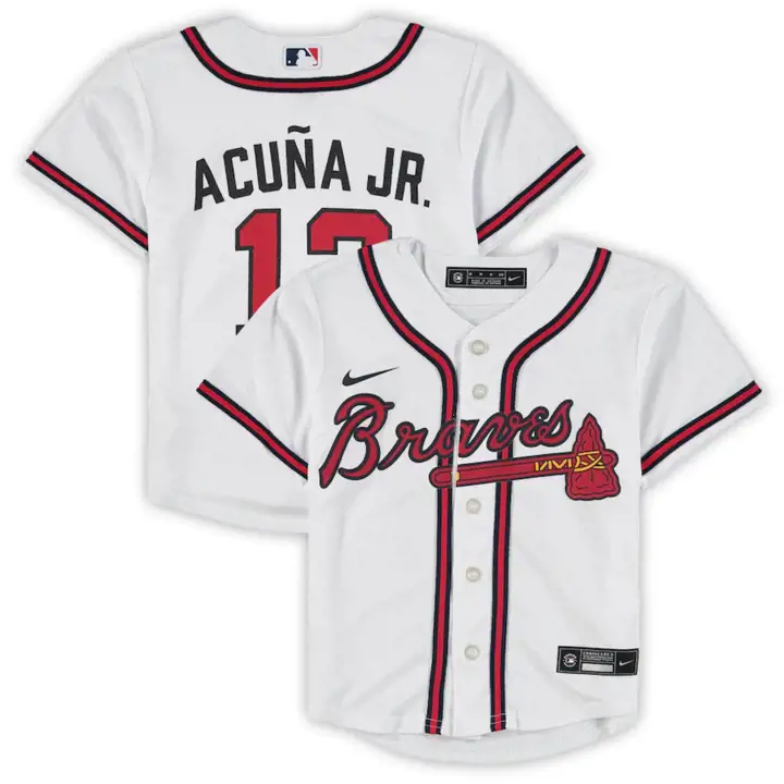 Maillot de joueur officiel BRAVES MLB pour enfants Ronald Acuna BLANC