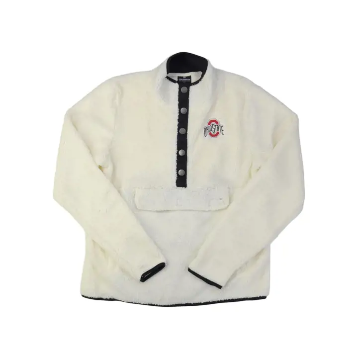 Chandail Ohio State Buckeyes NCAA pour femme en sherpa avec demi-fermeture éclair – Modèle 21