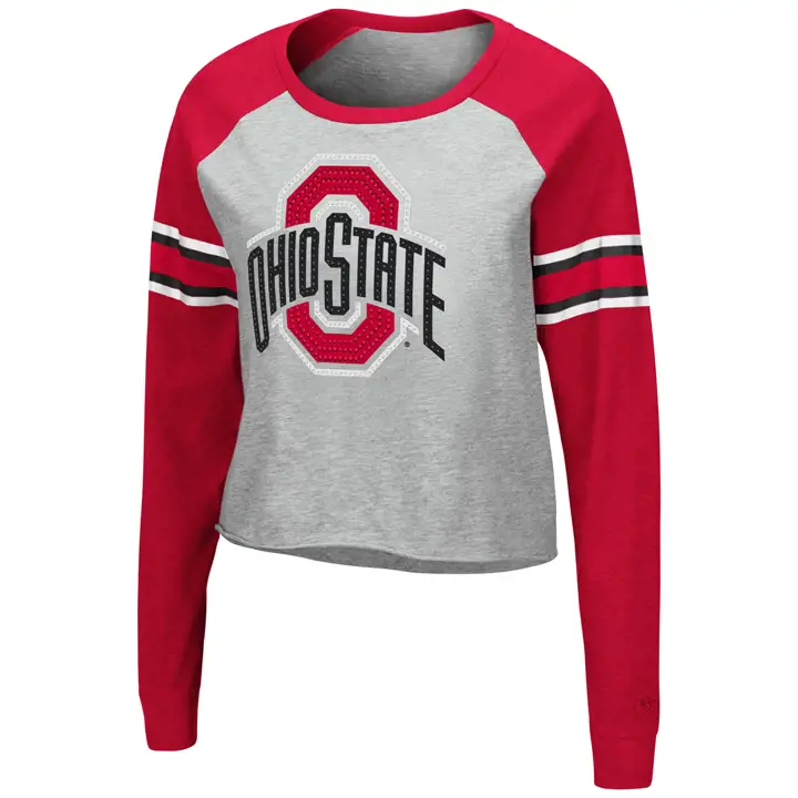 T-shirt à manches longues Ohio State Buckeyes NCAA pour femme, Bling 21 GRY/RED