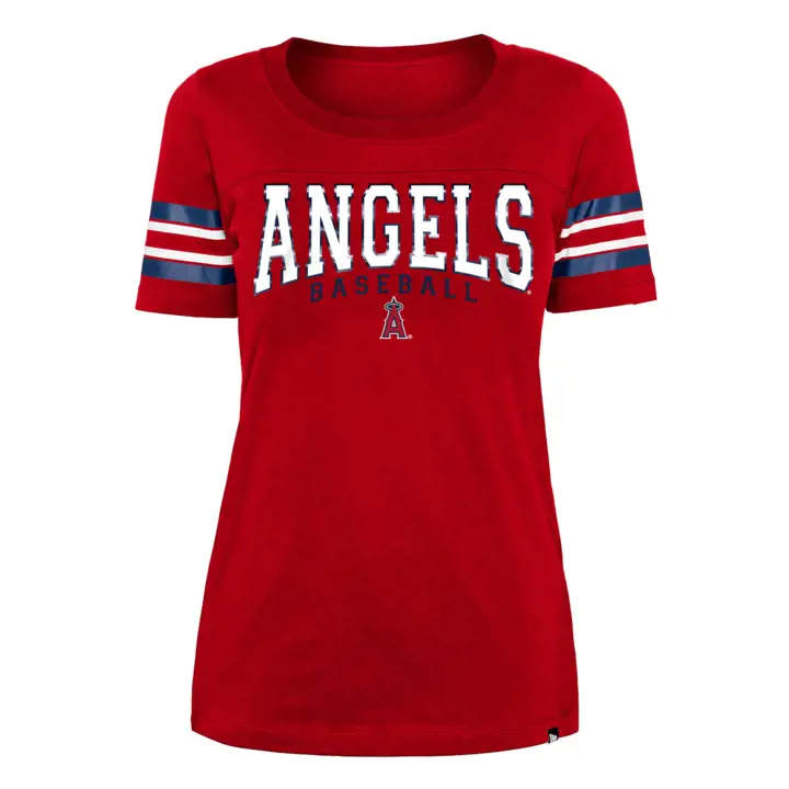 T-shirt rayé à manches courtes MLB pour femme ANAHEIM ANGELS 22 ROUGE