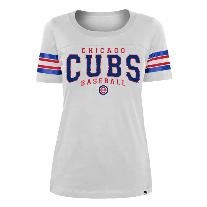T-shirt rayé à manches courtes MLB Chicago Cubs pour femme 22 blanc