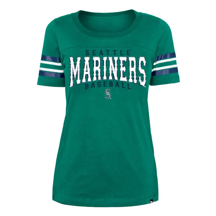 T-shirt rayé à manches courtes pour femme MLB Seattle Mariners 22 BLEU