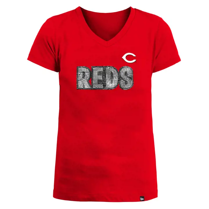 T-shirt à paillettes réversibles pour filles MLB des Reds de Cincinnati New Era 22 Rouge