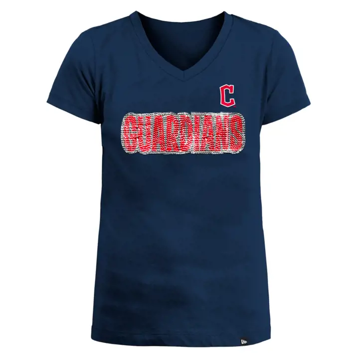 T-shirt à sequins réversibles MLB des Cleveland Guardians pour fille, couleur marine, 22