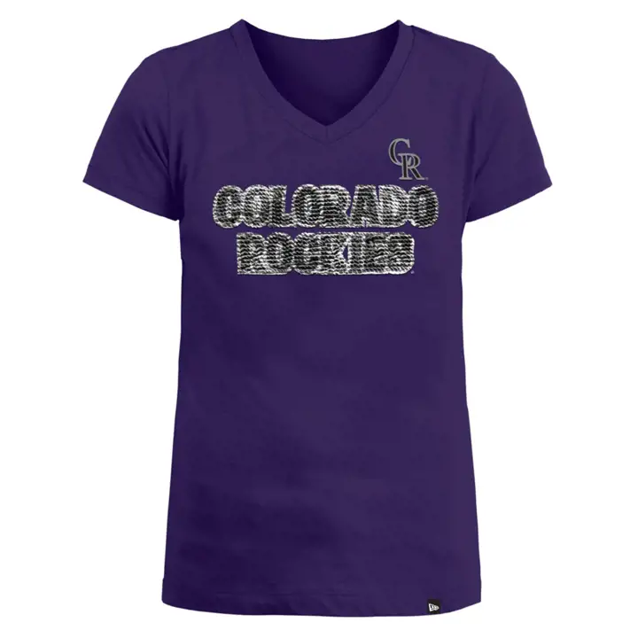 T-shirt à sequins réversibles Colorado Rockies MLB NE pour filles 22 ans noir