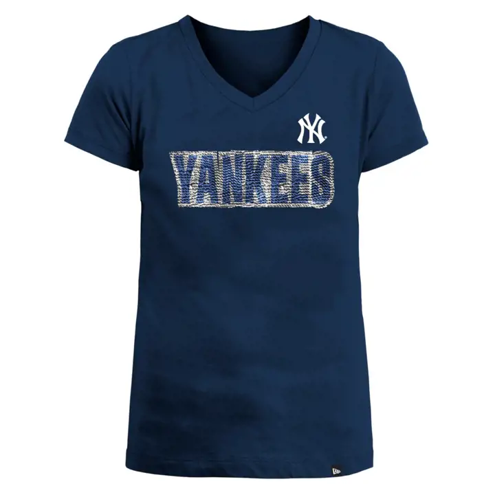 T-shirt à sequins réversibles New York Yankees MLB NE pour filles 22 ans, bleu marine