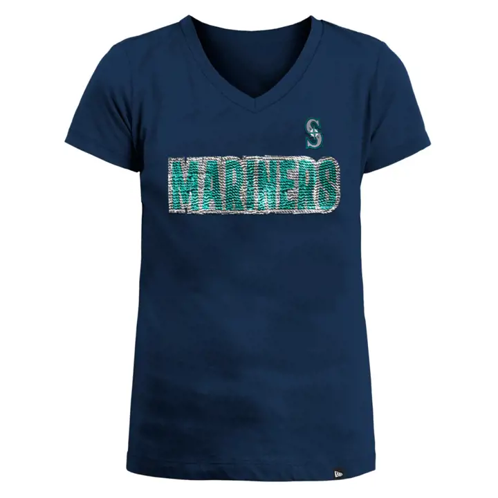 T-shirt à sequins réversibles Seattle Mariners MLB NE pour filles 22 ans Marine