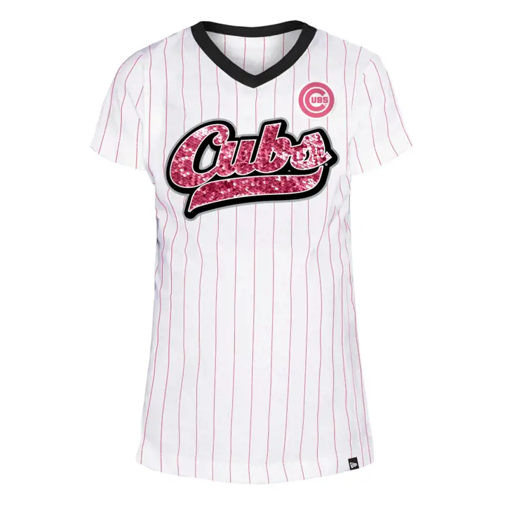 T-shirt à paillettes rayé Chicago Cubs MLB NE pour fille 22 pnk