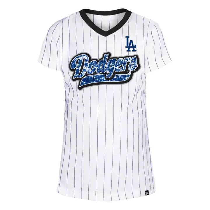 T-shirt à paillettes rayé pour filles MLB NE Dodgers de Los Angeles 22
