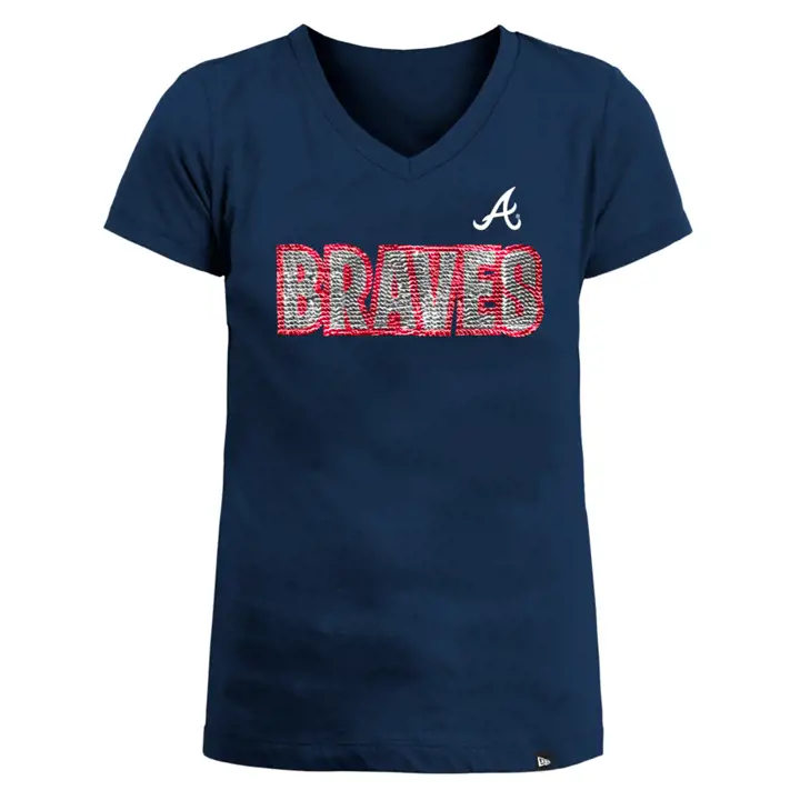 T-shirt à sequins réversibles MLB des Braves d'Atlanta pour fille, 22 ans, bleu marine