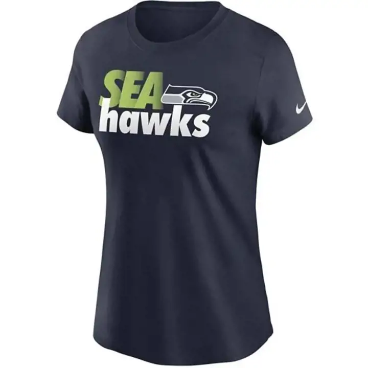 T-shirt en coton Nike NFL Seattle Seahawks pour femme – Collection 21, couleur bleu marine