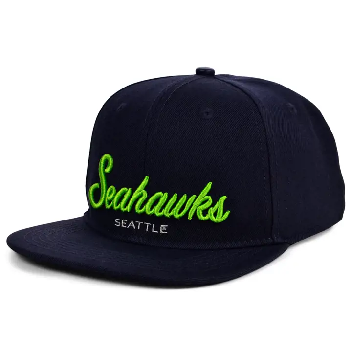 Seattle Seahawks NFL PRO Wordmark Script Snap bleu marine