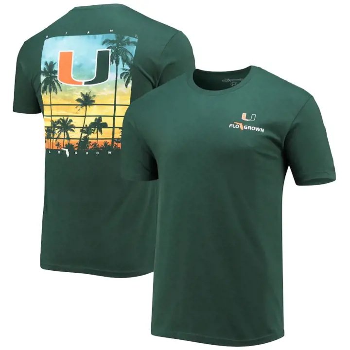 Affiche du coucher de soleil des Miami Hurricanes NCAA Flogrown, vert