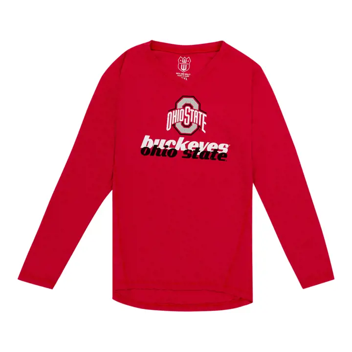 T-shirt Ohio State Buckeyes NCAA Slub Manches Longues Rouge pour Fille