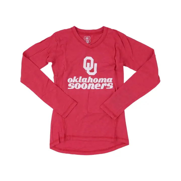 T-shirt à manches longues en slub pour jeunes filles NCAA Oklahoma CRIM