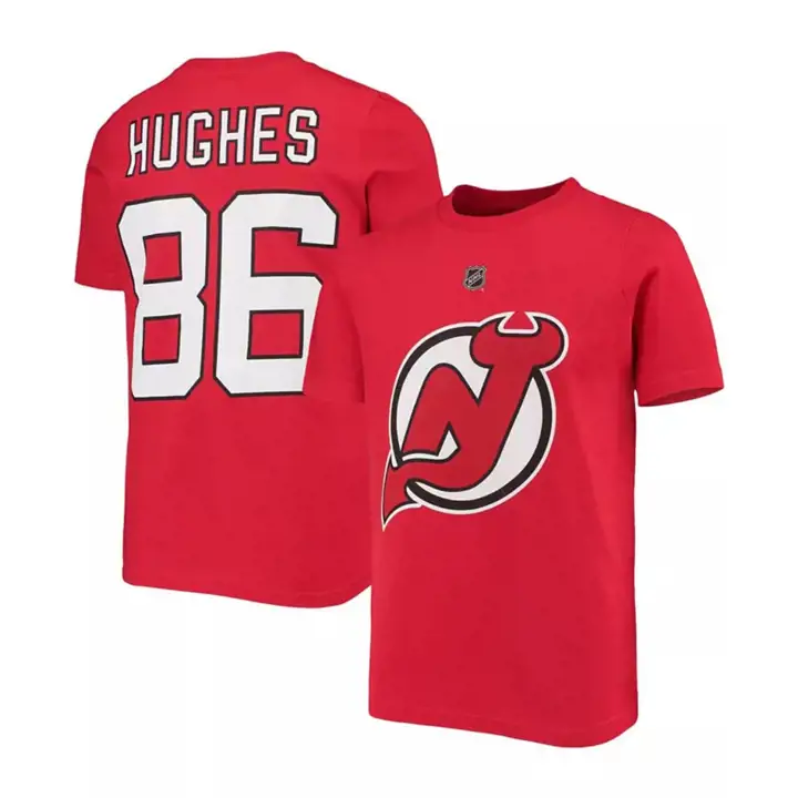 T-shirt pour jeunes joueurs des Devils de la LNH Jack Hughes ROUGE