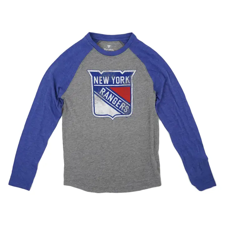 New York Rangers LNH Logo Vintage Triblend Manches Longues Raglan GRIS