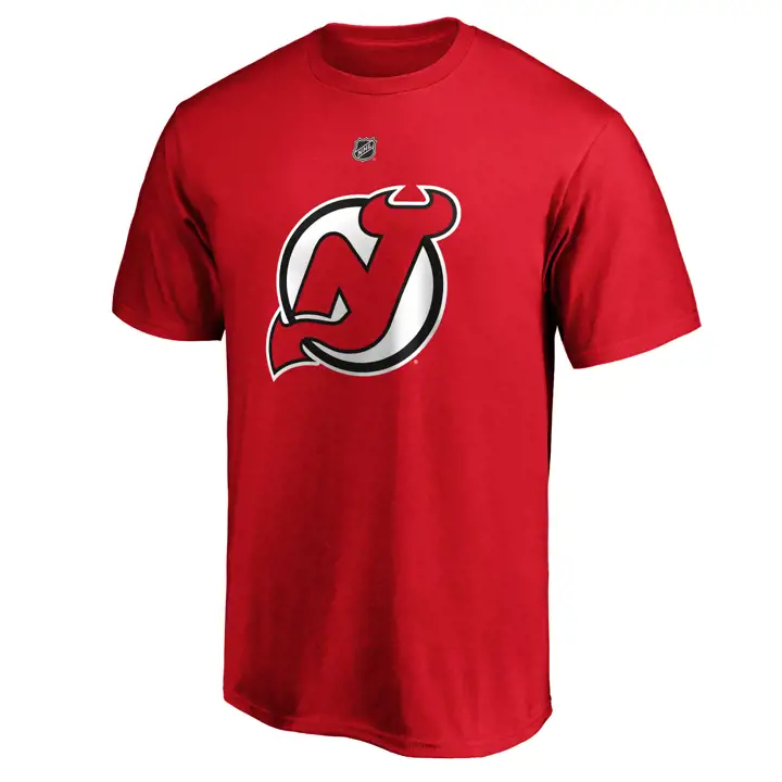 T-shirt authentique des Devils de la LNH Stack N&N Jack Hughes ROUGE
