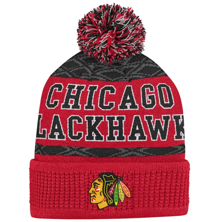 Chicago Blackhawks LNH Manchettes à motif de palet pour jeunes ROUGES